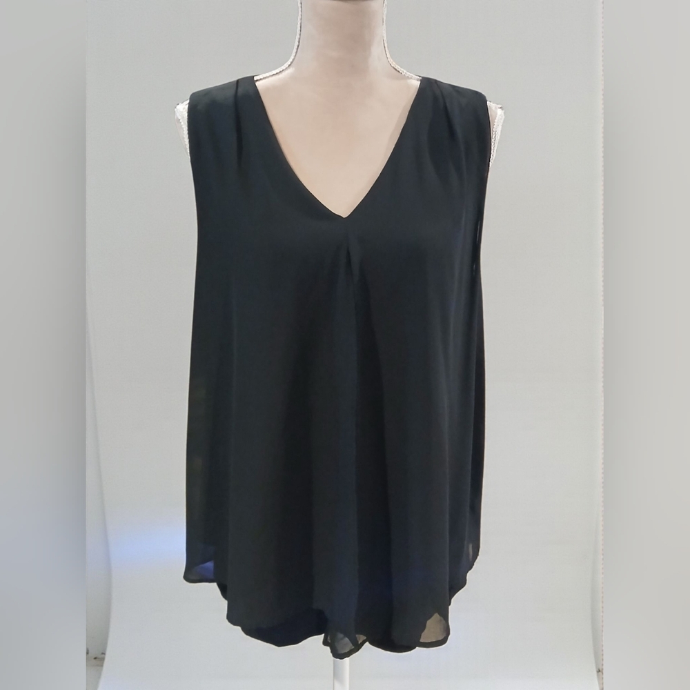Linea Domani Layered Womans Blouse Tank Black Large Drape Flowy Lagenlook